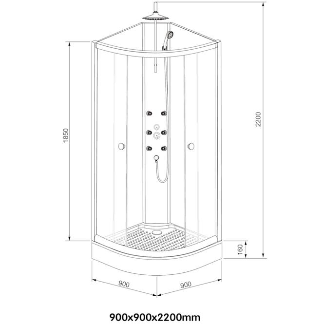 Sprchový box čtvrtkruhový s hydromasáží k-391b ,8