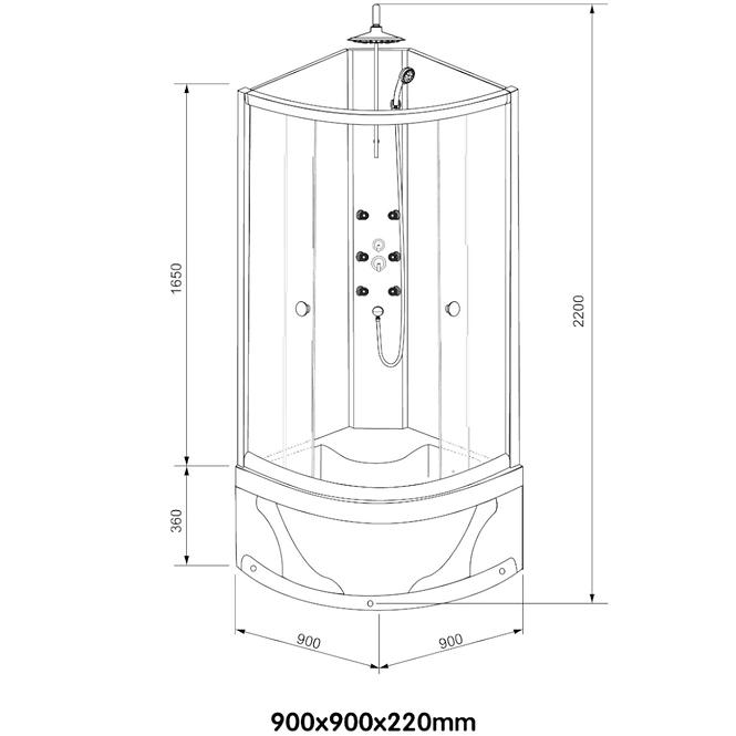 Sprchový box s hydromasáží k-392b vys.van 4-díly 90x90,8