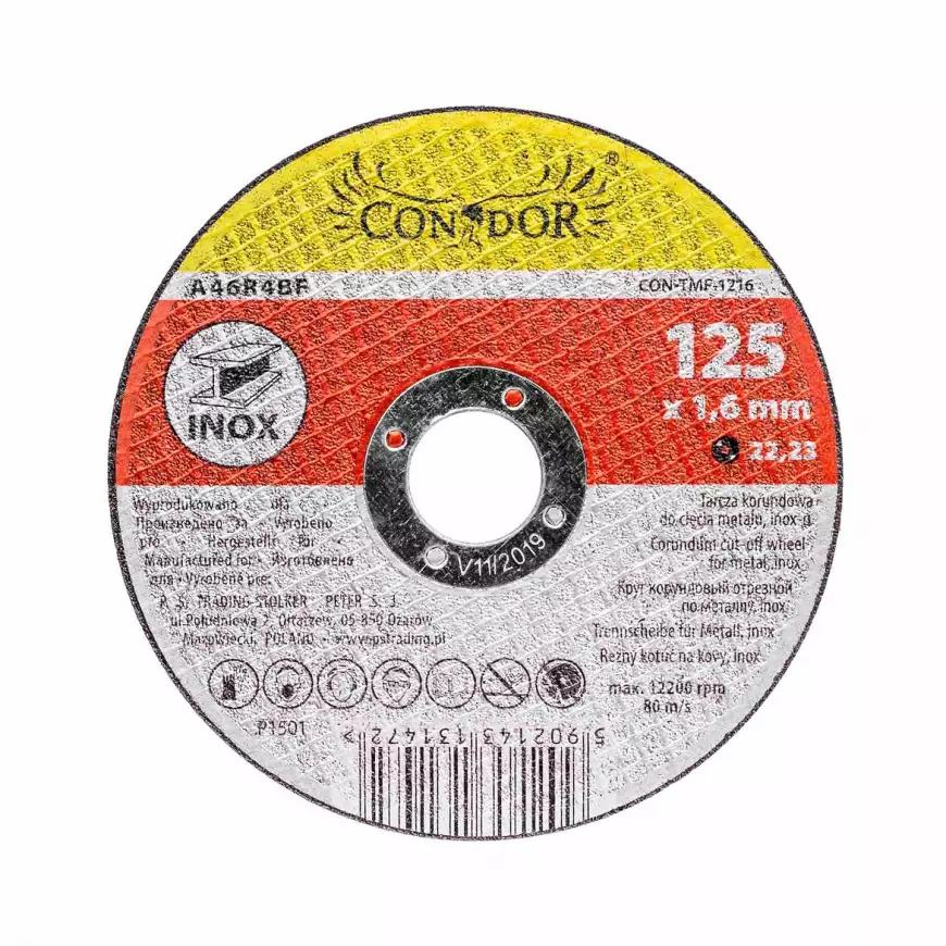 Korundový řezný kotouč na kov, inox-u 125 x 1,6 mm, Condor