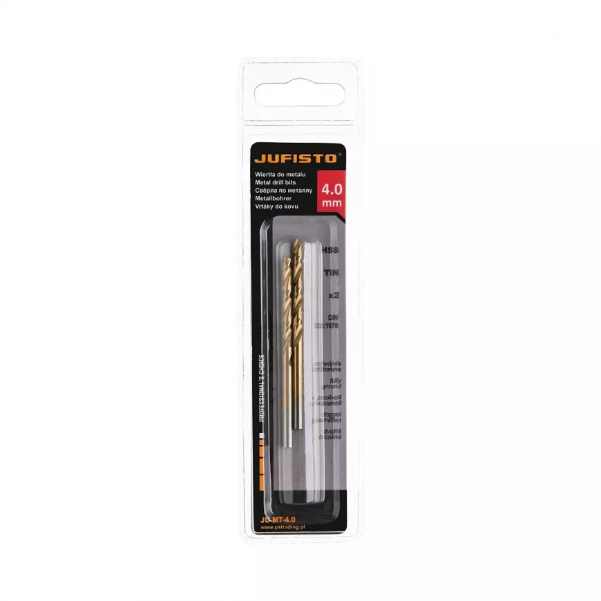 Vrtáky kov, dvojité broušené, titanové, 4,0 mm, bal 2 ks, Jufisto