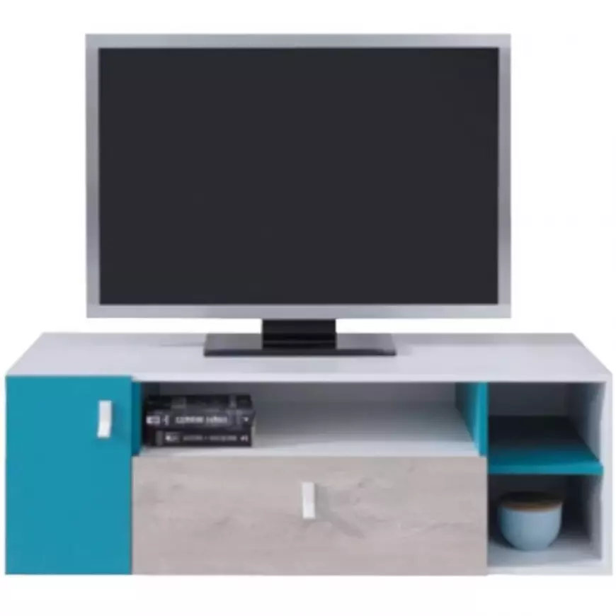 TV Stolek Planet 120 cm Bílý/Dub/Tyrkysový
