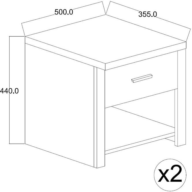 Noční stolek Nicea 50 cm set, dub wotan / bílá,2