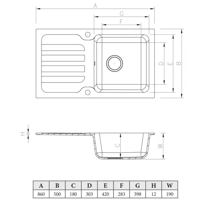 Dřez Granitový 1k 860x500 Béžový