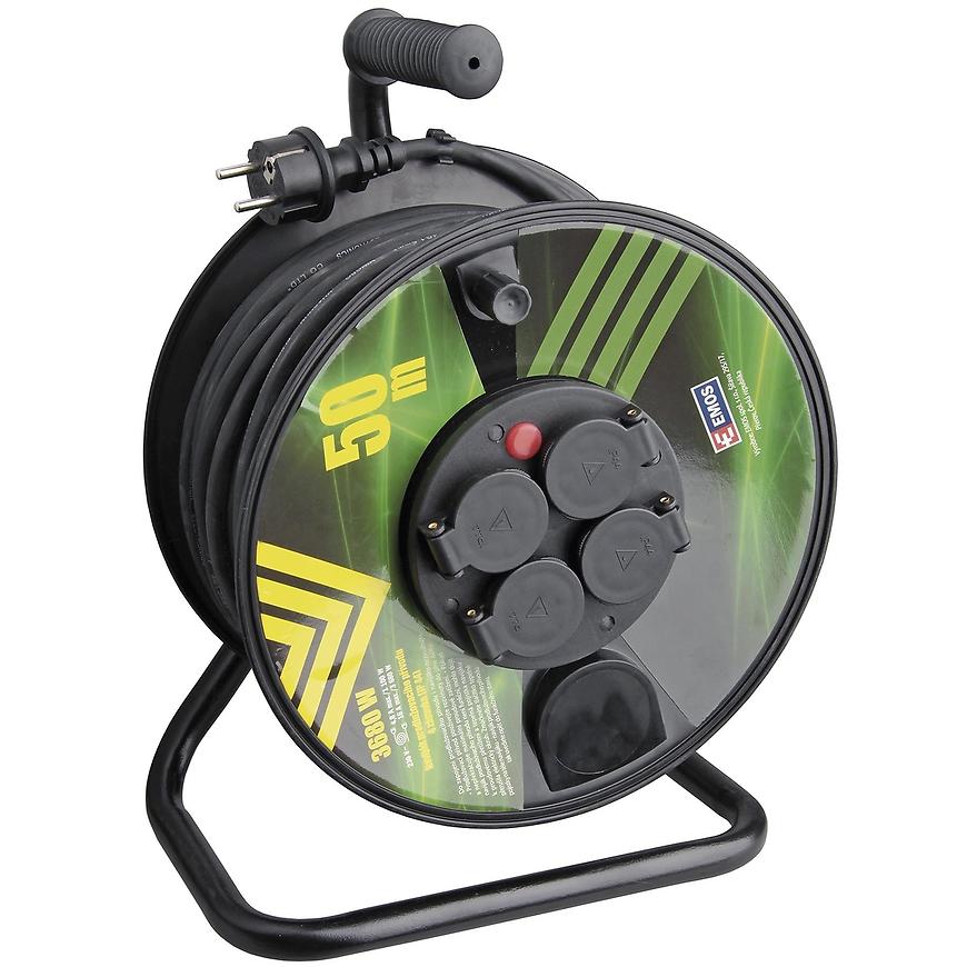 Venkovní prodlužovací kabel na bubnu 50 m / 4 zásuvky / černý / guma / 230 V / 1,5 mm2 Obrázek
