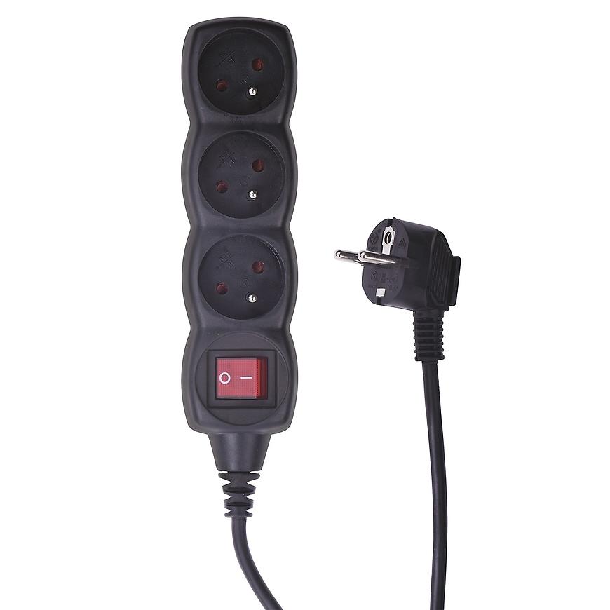 Prodlužovací kabel 5 m / 3 zásuvky / s vypínačem / černý / PVC / 1 mm2
