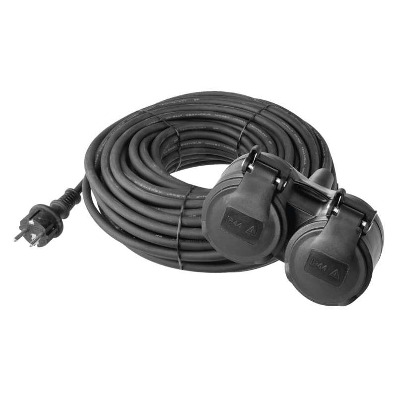 Levně Venkovní prodlužovací kabel 10 m / 2 zásuvky / černý / guma / 230 V / 1,5 mm2