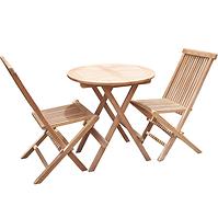 Sada nábytku teak dřevo kulatý stolek+ 2 židle