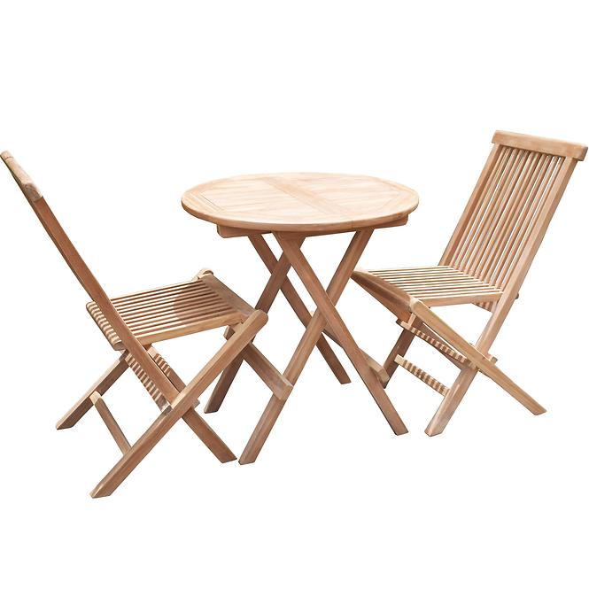 Sada nábytku teak dřevo kulatý stolek+ 2 židle