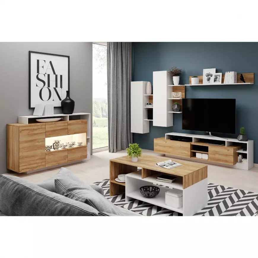 Obývací Stěna Alva 260cm Grande Oak/Bíly Mat
