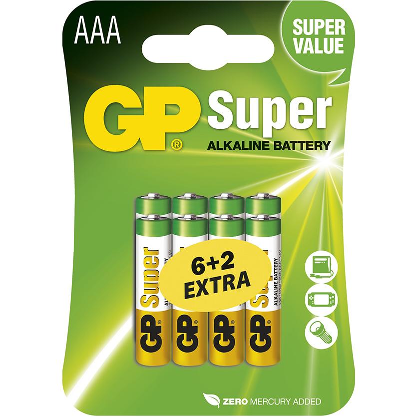 Levně Alkalická baterie GP Super AAA (LR03), 6+2 ks