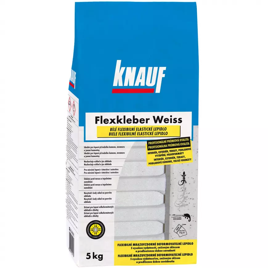 Flexibilní cementové lepidlo na obklady a dlažbu Knauf Flexkleber C2TE S1 bílé mrazuvzdorné 5 kg