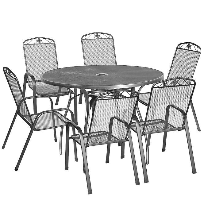 Sada kovového nábytku kulatý stůl + 6 židlí