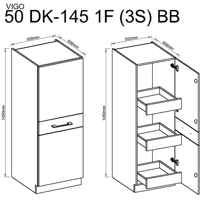 Kuchyňská skříňka Vigo 50DK-145 1F (3S) grafit mat BB