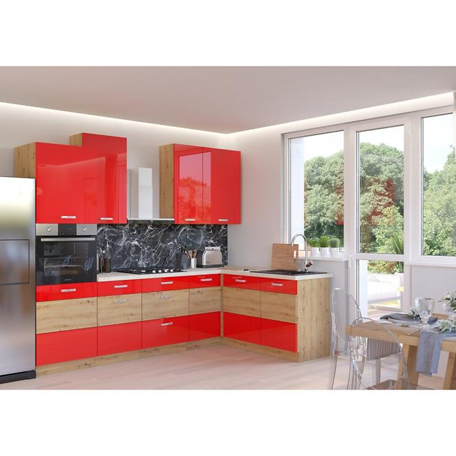 Kuchyňská skříňka Artisan 80D 3S BB, červená/ dub artisan ,3