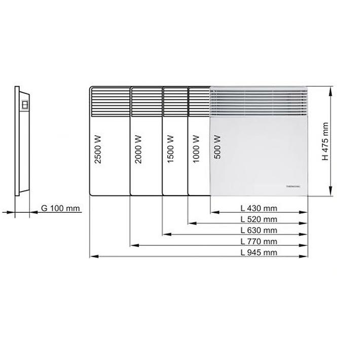 Konvektorový elektrický ohřívač T17 -1000 W - IP24
