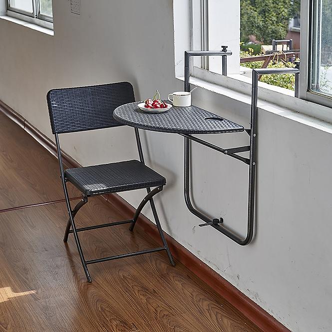 Souprava balkonový závěsný stůl + 2 židle černá