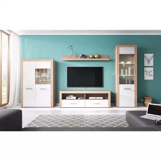 Skříň One 165cm Dub Sonoma/Bílý Lesk/Zrcadlo (korpus+dvířka),11