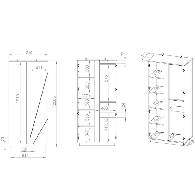 Skříň Lumens 92 cm Bílá Lesk/Beton,9