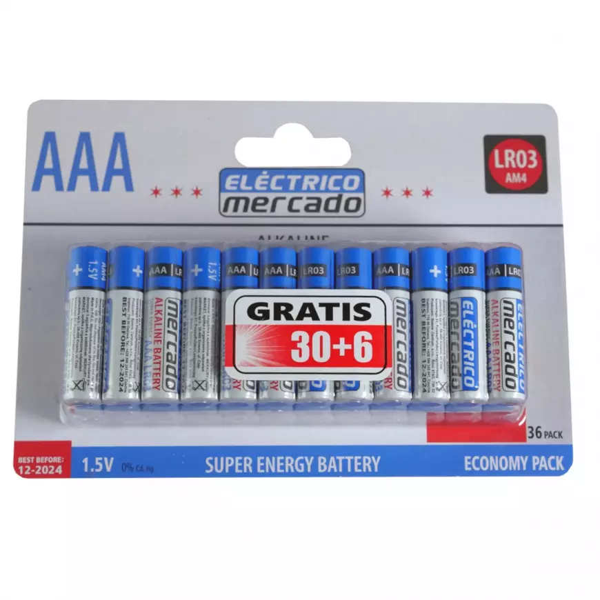 Alkalické baterie AAA LR03 36ks