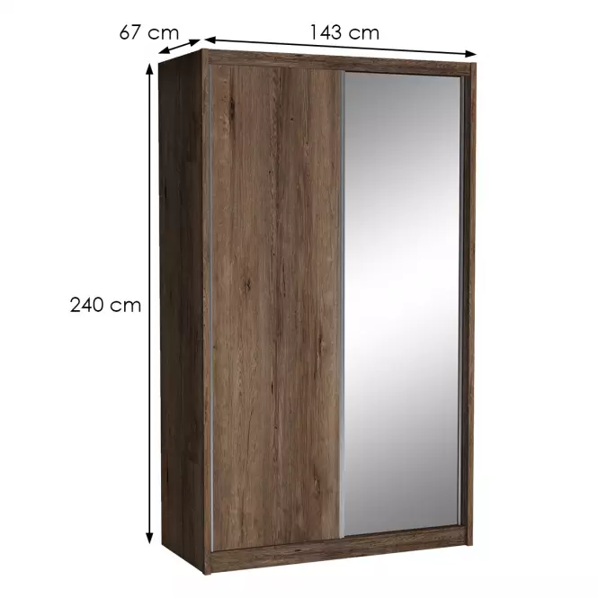 Šatní skříň Karol 143cm Zrcadlo Dub Lefkas,2