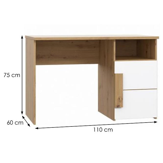 Psací stůl Arkina 110 cm, dub artisan/bílá 