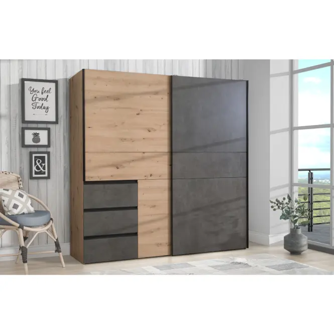 Šatní skříň Winn 2 200 cm Dub Artisan / Beton