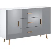 Komoda Brilo 140cm Bílá/Šedá Lak, K2D3S
