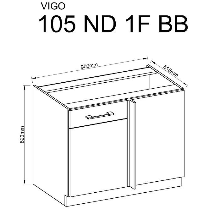 Kuchyňská skříňka Vigo 105ND 1F BB, bílá/dub lancelot