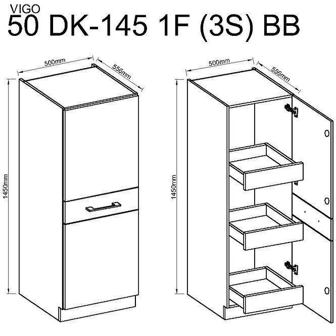Kuchyňská skříňka Vigo  HG 50DK-145 1F (3S) BB, bílá/dub lancelot,3