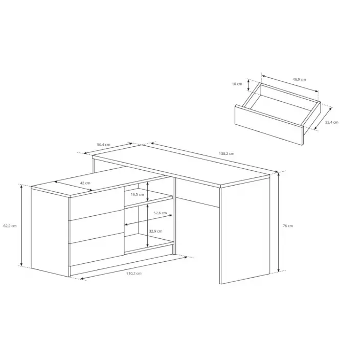 Psací Stůl Teo 139cm Bílý