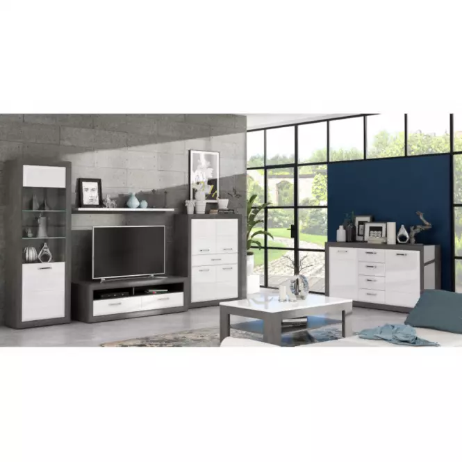 Skříň 103 cm Lenox Bílý Lesk/Beton,8
