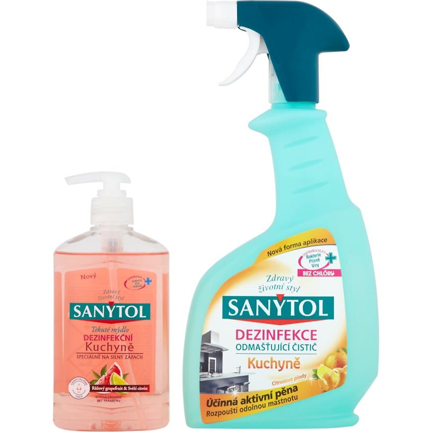 Levně Dezinfekce čistič Sanytol odmašťující kuchyně 500ml + dezinfekční tekuté mýdlo kuchyně 250 ml
