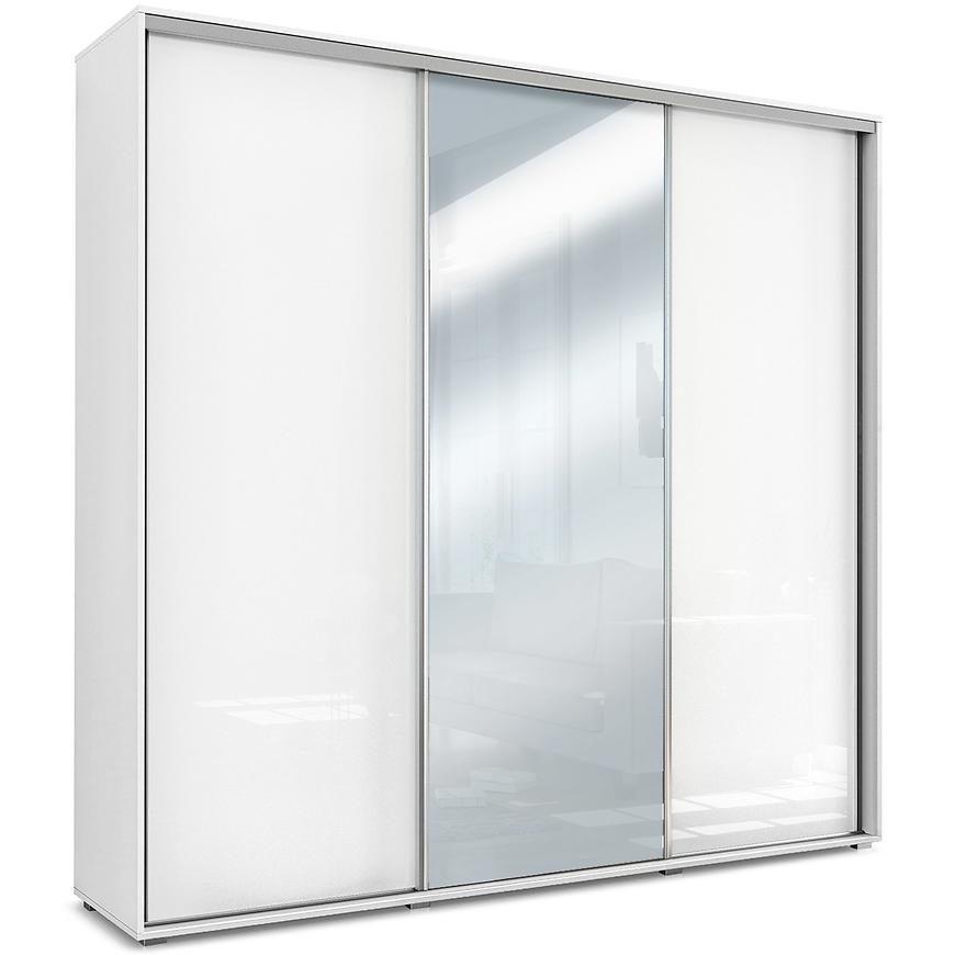 Skříň Amelia 278cm Zrcadlo Bílý/Bílý Lesk