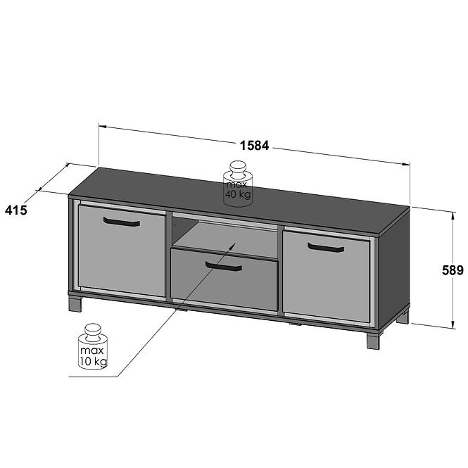 TV Stolek Trondheim 158cm Dub Artisan/Černá,3