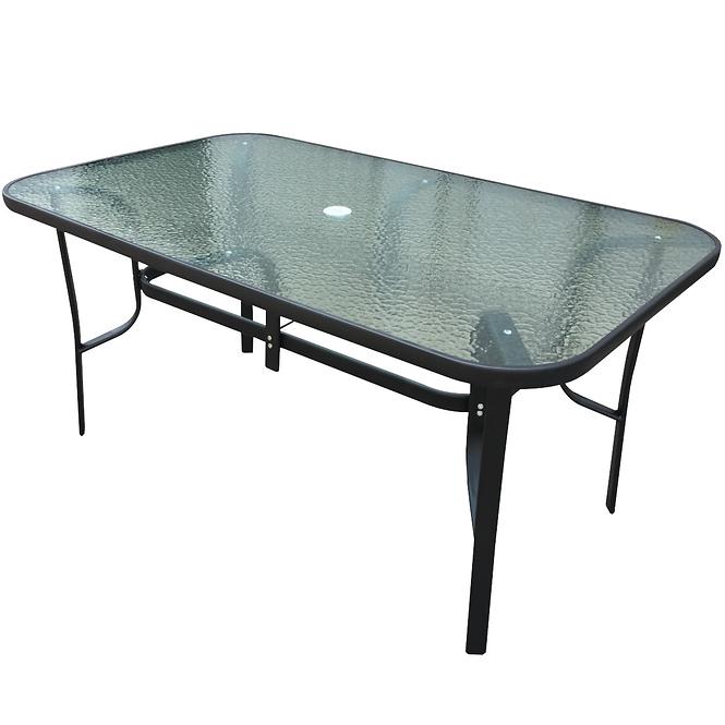 Skleněný stůl TRONDHEIM s otvorem pro slunečník černý, MT6008 