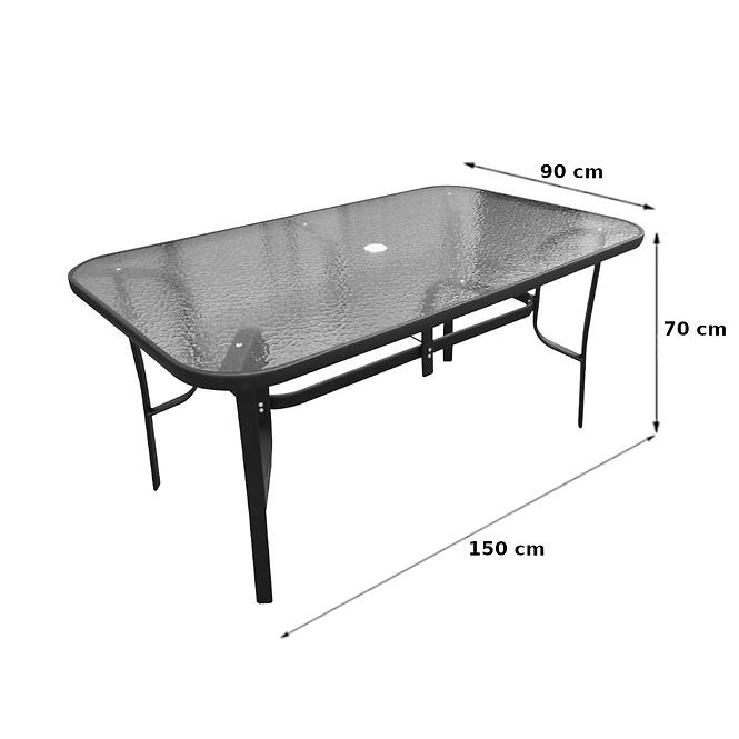 Skleněný stůl TRONDHEIM s otvorem pro slunečník černý, MT6008 ,2