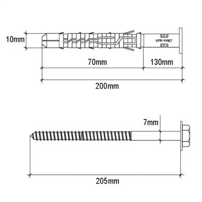 Rozpěrná hmoždinka KPR-FAST-10x200K