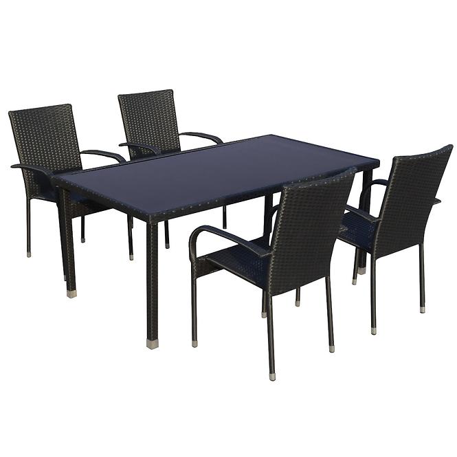 Zahradní souprava HAITI ratan stůl + 4 židli černá 