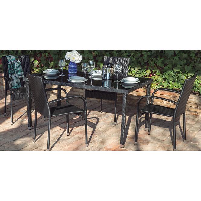 Zahradní souprava HAITI ratan stůl + 4 židli černá,4