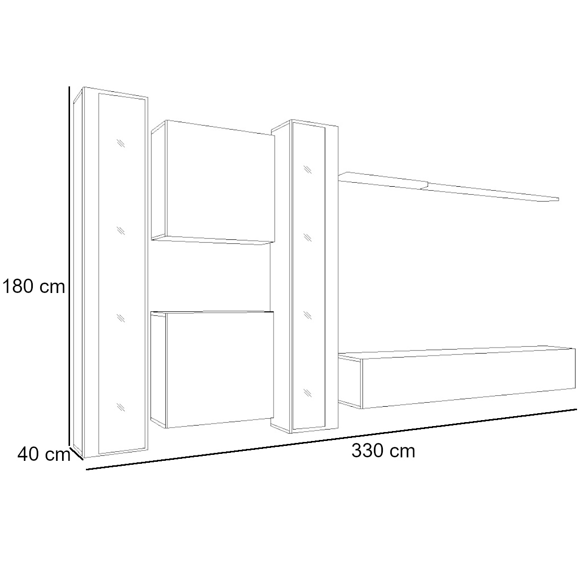 Obývací Stěna Switch XVI sklo + LED černá/dub wotan ,2