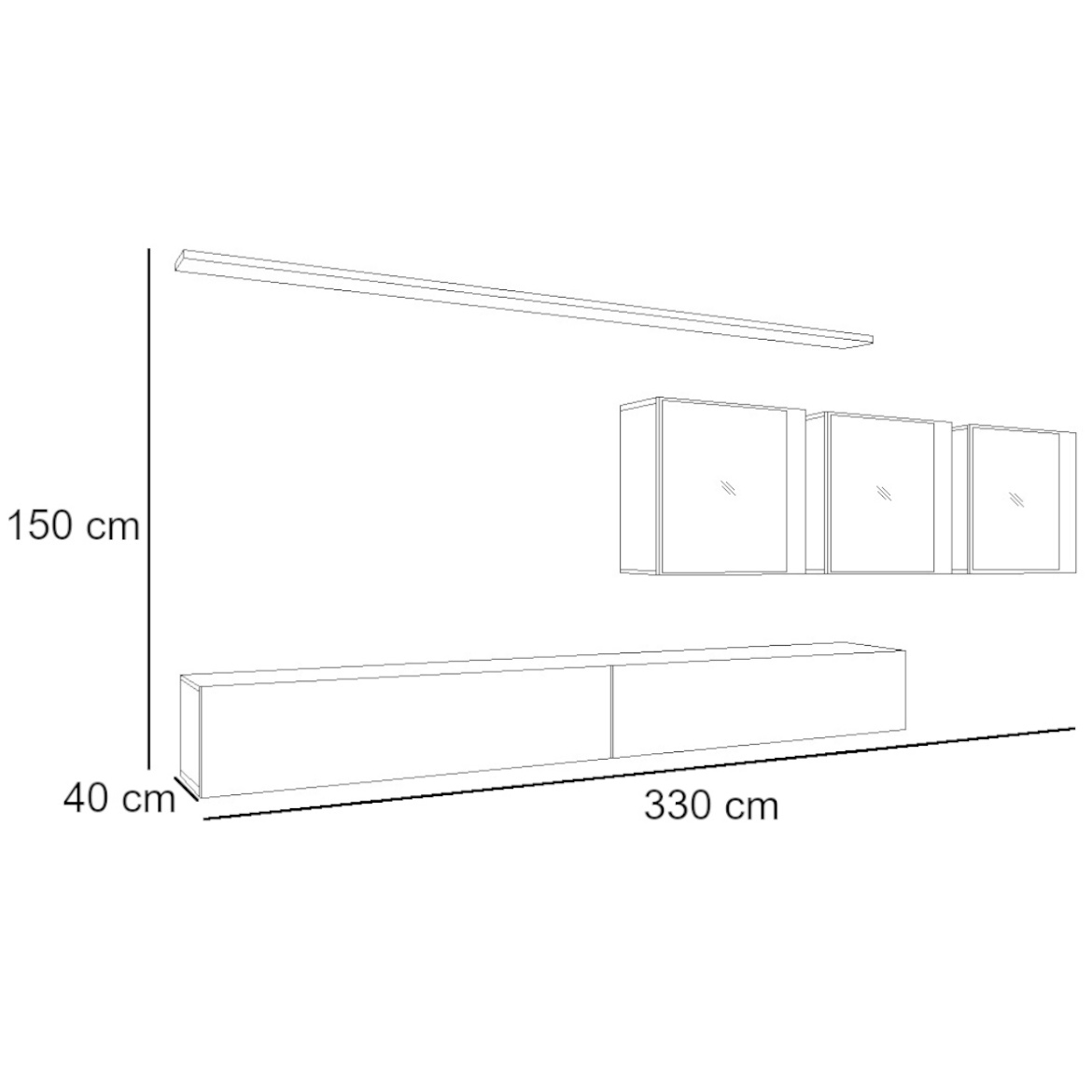 Obývací Stěna Switch XVII sklo + LED grafitová/bílá,2